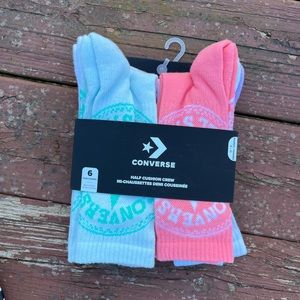 6 Pairs Women’s Converse Socks Half Cushion Crew 4W-10W Ovrszd Logo